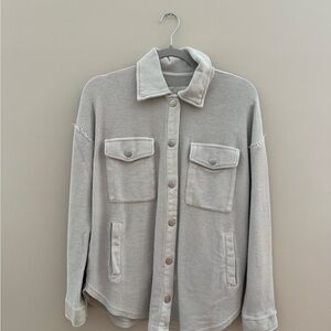 Cream Ribbed Button-Up Jacket